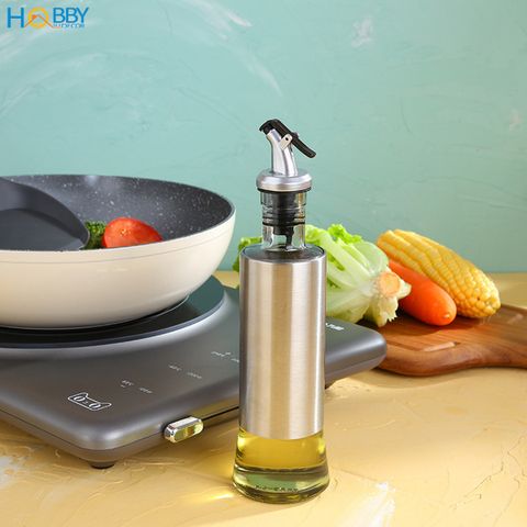 Chai đựng dầu ăn 350ml thủy tinh bọc inox 304 Hobby home decor BDN350
