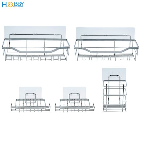 Bộ 5 kệ để đồ phòng tắm đa năng dán tường Hobby home decor K5MT inox 304
