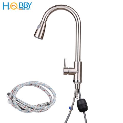 Vòi rửa chén dây rút nóng lạnh 2 chế độ inox 304 Hobby Home Decor VDR1