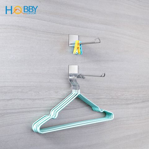 Bộ 2 móc treo kẹp phơi quần áo inox 304 dán tường Hobby home decor PMD