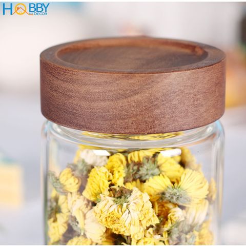 Hũ thủy tinh đựng gia vị nắp gỗ vặn kín HOBBY Home Decor HUNG2 - 3 size tùy chọn
