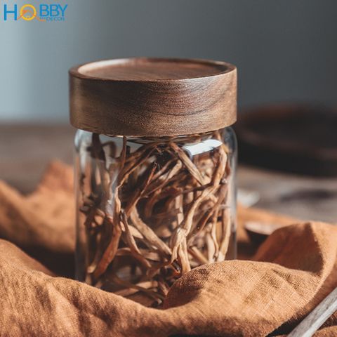 Hũ thủy tinh đựng gia vị nắp gỗ vặn kín HOBBY Home Decor HUNG2 - 3 size tùy chọn