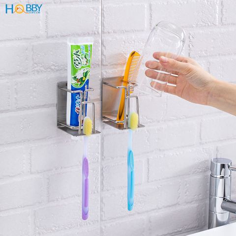 Kệ để bàn chải kem đánh răng inox 304 dán tường Hobby home decor KBC4