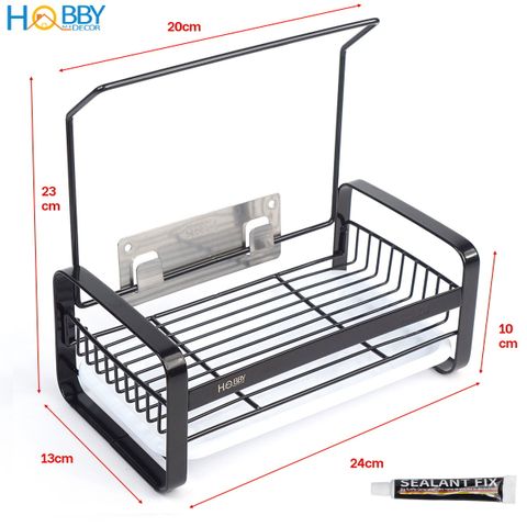 Kệ để đồ rửa bát màu đen dán tường Hobby Home Decor KRC10 có khay hứng nước - loại inox 304 có keo dán