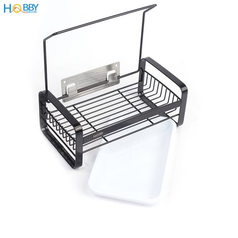 Kệ để đồ rửa bát màu đen dán tường Hobby Home Decor KRC10 có khay hứng nước - loại inox 304 có keo dán
