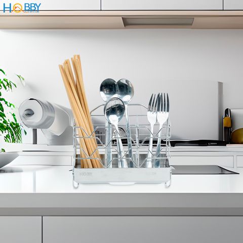 Kệ để đũa muỗng 3 ngăn Inox 304 dán tường Hobby home decor DM06 có miếng dán