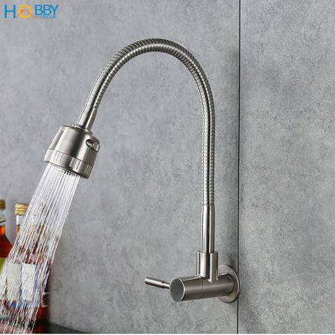 Vòi rửa bát gắn tường inox 304 tăng áp dòng lạnh Hobby Home Decor XGT1