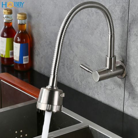 Vòi rửa bát gắn tường inox 304 tăng áp dòng lạnh Hobby Home Decor XGT1
