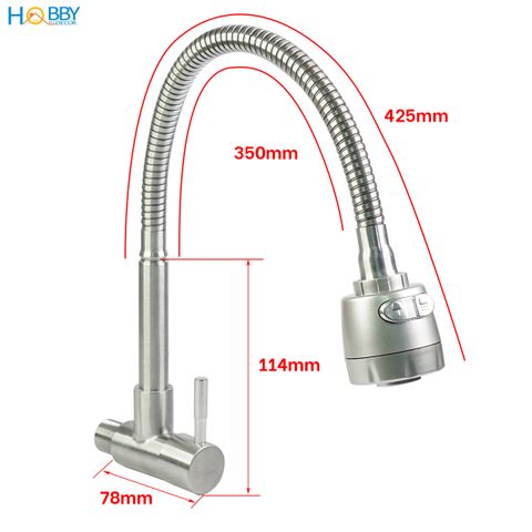 Vòi rửa bát gắn tường inox 304 tăng áp dòng lạnh Hobby Home Decor XGT1