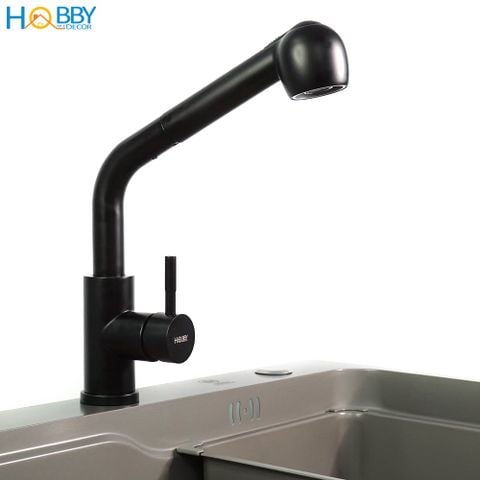 Vòi rửa chén nóng lạnh đầu xả dây rút Hobby Home Decor VDR5 Inox 304 sơn đen