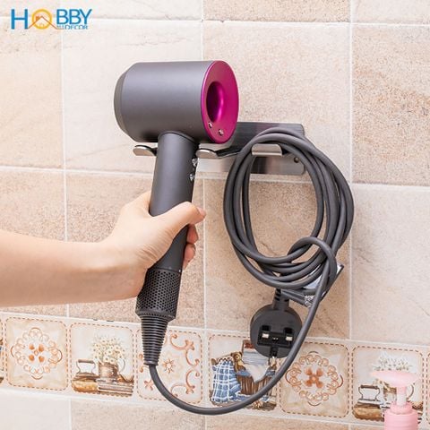 Giá treo máy sấy tóc và phích cắm HOBBY Home Decor MS3PC dán tường gạch men - chuẩn Inox 304 và kèm keo dán