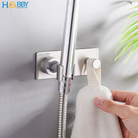 Giá treo vòi sen có móc treo HOBBY SIM dán tường gạch men - Inox 304 không rỉ và kèm keo dán siêu dính