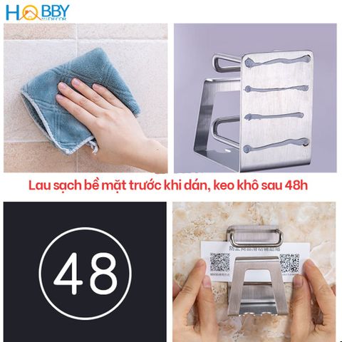 Kệ để bàn chải kem đánh răng inox 304 dán tường Hobby home decor KBC4