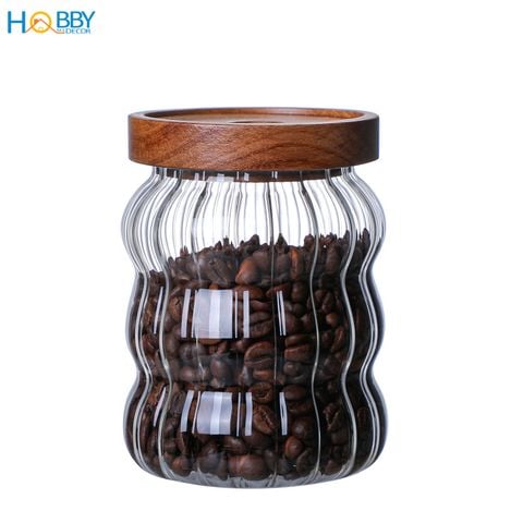 Hủ thủy tinh đựng hạt nắp gỗ kín Hobby home decor HUNG3 - 2 size tùy chọn