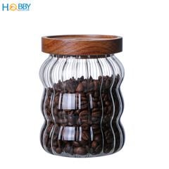 Hủ thủy tinh đựng hạt nắp gỗ kín Hobby home decor HUNG3