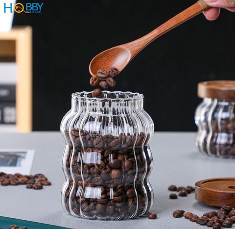 Hủ thủy tinh đựng hạt nắp gỗ kín Hobby home decor HUNG3