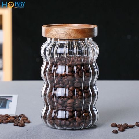 Hủ thủy tinh đựng hạt nắp gỗ kín Hobby home decor HUNG3