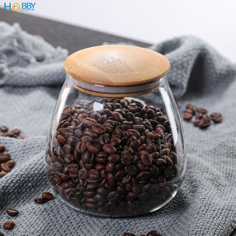Hủ thủy tinh đựng hạt nắp gỗ tre hình bầu Hobby home decor HBG dung tích tùy chọn