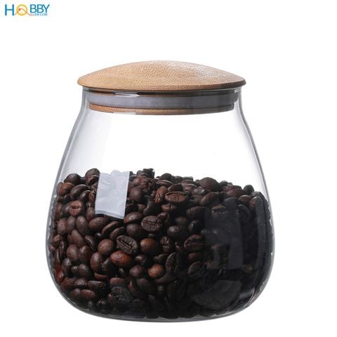 Hủ thủy tinh đựng hạt nắp gỗ tre hình bầu Hobby home decor HBG dung tích tùy chọn