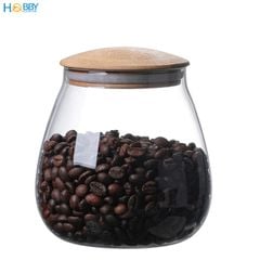 Hủ thủy tinh đựng hạt nắp gỗ tre hình bầu Hobby home decor HBG dung tích tùy chọn