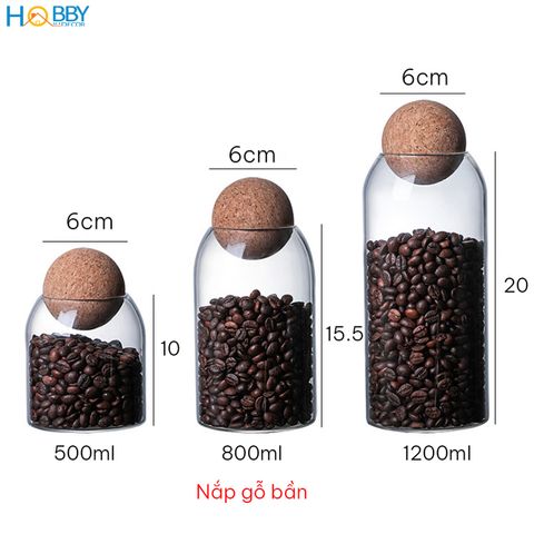 Hũ thuỷ tinh đựng hạt nắp gỗ bần Hobby home decor LTT4 tùy chọn