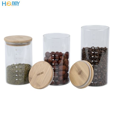 Hũ thuỷ tinh nắp gỗ ron cao su 3 size tuỳ chọn Hobby home decor LTT2