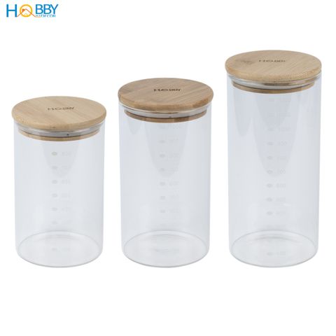 Hũ thuỷ tinh nắp gỗ ron cao su 3 size tuỳ chọn Hobby home decor LTT2
