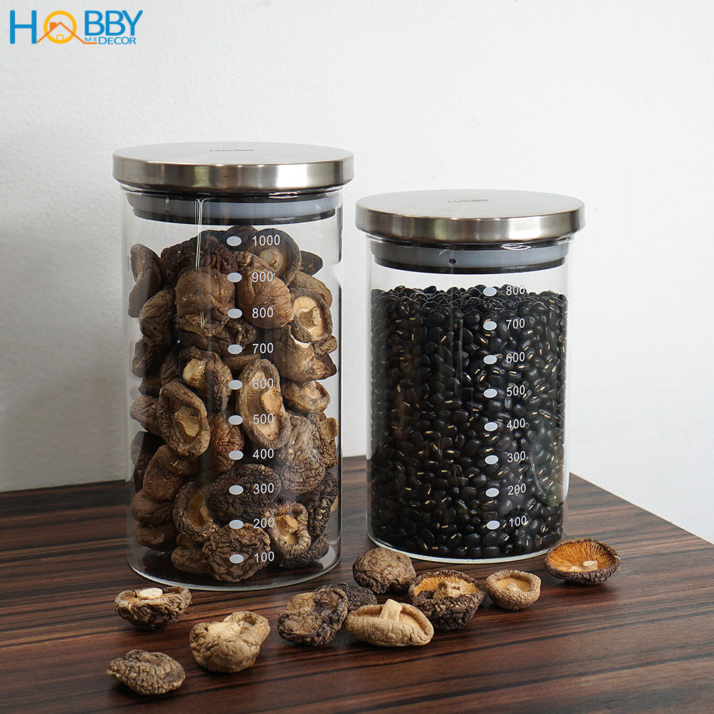 Hủ thủy tinh để hạt nắp Inox 304 kín ron HOBBY Home Decor TTI 3 size ...