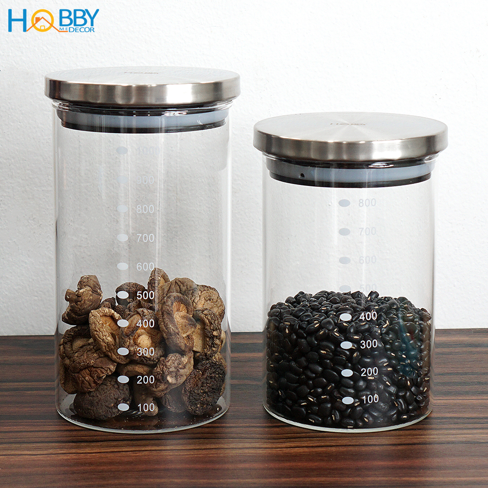 Hủ thủy tinh để hạt nắp Inox 304 kín ron HOBBY Home Decor TTI 3 size ...