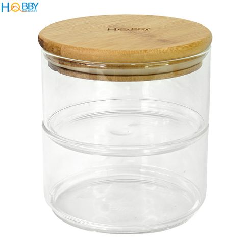 Hủ thủy tinh đựng thực phẩm nhiều tầng tùy chọn Hobby Home Decor HTT1 nắp gỗ tre