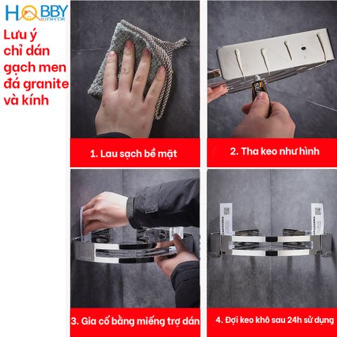 Kệ góc nhà tắm dán tường inox 304 bóng có keo dán Hobby Home Decor KG1