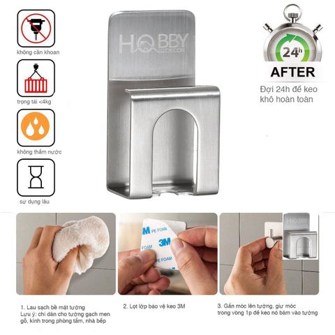 Móc treo bàn chải ly đánh răng dán tường inox 304 Hobby Home Decor MB