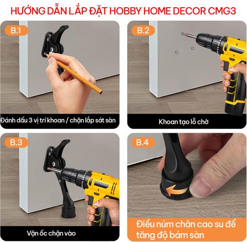 Chặn cửa móng ngựa một chiều có lẫy bật sơn đen Hobby home decor CMG3