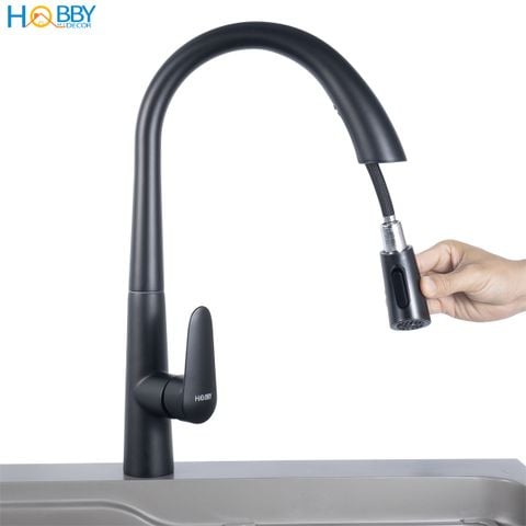 Vòi rửa chén nóng lạnh dây rút gọn sơn đen nhám Hobby home decor VDR12