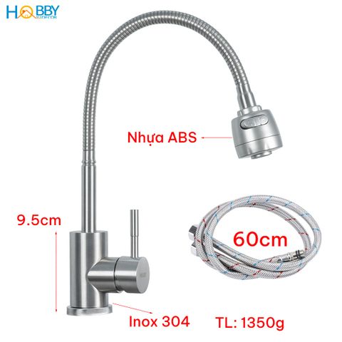 Vòi rửa chén nóng lạnh Inox 304 thân lò xo cong Hobby home decor LXNL1