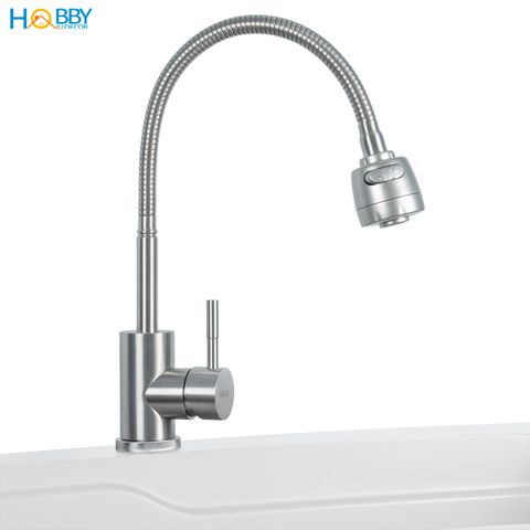Vòi rửa chén nóng lạnh Inox 304 thân lò xo cong Hobby home decor LXNL1