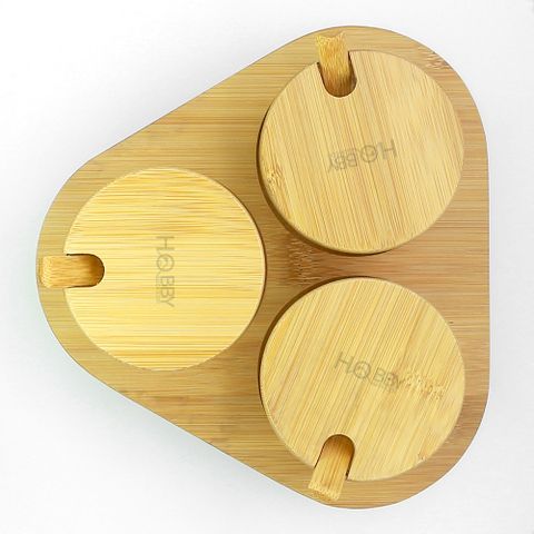 Bộ 3 hủ thủy tinh đựng gia vị khay gỗ Hobby Home Decor VTG có muỗng