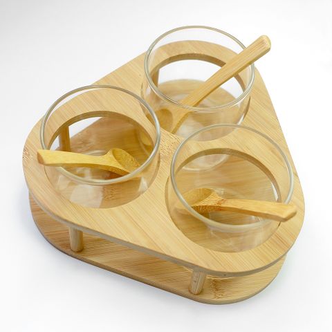 Bộ 3 hủ thủy tinh đựng gia vị khay gỗ Hobby Home Decor VTG có muỗng