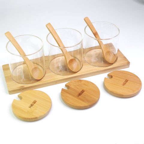 Bộ 3 hũ thủy tinh nắp gỗ đựng gia vị có nắp muỗng Hobby Home Decor VTD