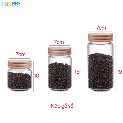 Hũ thuỷ tinh nắp gỗ vặn kín hơi Hobby home decor HUNG4 3 size tùy chọn