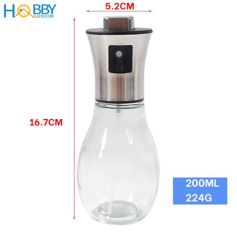 Bình phun xịt dầu ăn thủy tinh nắp bọc inox 304 Hobby Home Decor BD200