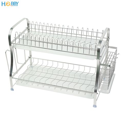 Kệ chén đa năng 2 tầng inox 304 có khay hứng nước Hobby Home Decor KC2M kèm ống đũa và khay thớt