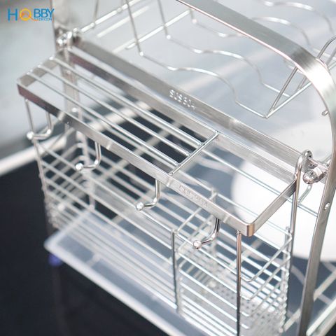 Kệ chén 3 tầng Inox 304 Hobby home decor KC3T cao cấp có khay nhựa hứng nước