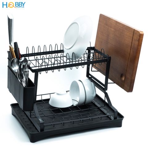 Kệ chén 2 tầng đa năng 3 trong 1 sơn đen Hobby home decor KC6