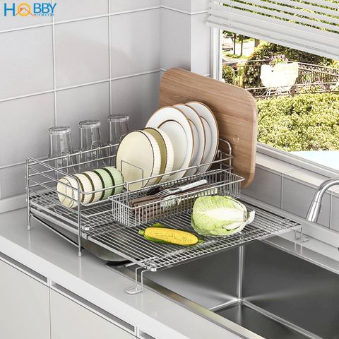 Kệ úp chén đa năng có khay thoát nước inox 304 Hobby home decor KC4