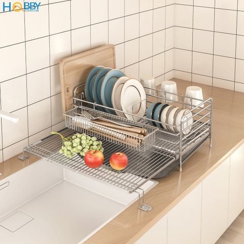 Kệ úp chén đa năng có khay thoát nước inox 304 Hobby home decor KC4