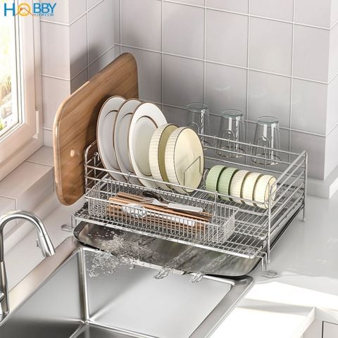 Kệ úp chén đa năng có khay thoát nước inox 304 Hobby home decor KC4