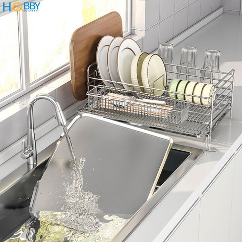 Kệ úp chén đa năng có khay thoát nước inox 304 Hobby home decor KC4
