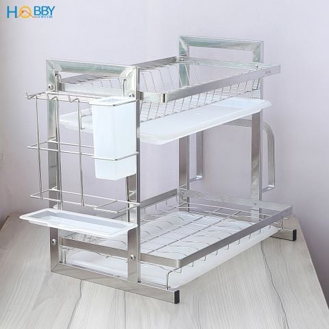 Kệ chén đa năng 2 tầng inox 304 có khay nhựa Hobby Home Decor KC2T