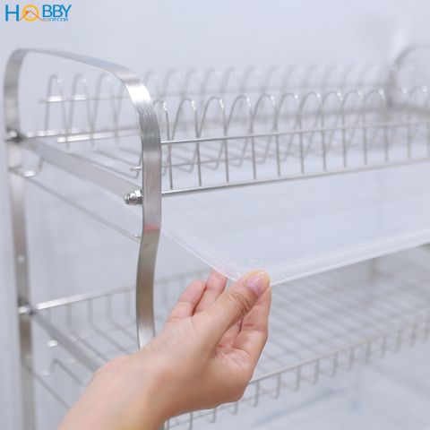 Kệ chén 3 tầng Inox 304 Hobby home decor KC3T cao cấp có khay nhựa hứng nước